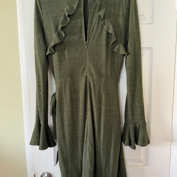 Lulus Olive Green Faux Wrap Sweater Dress Size L - Picture 5 of 5